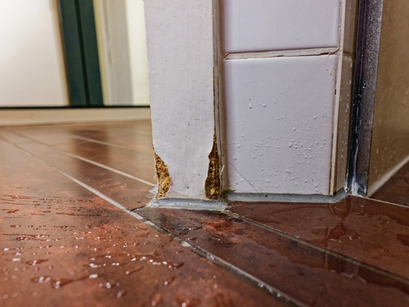 Wet hardwood flooring from a water loss — a common scene in Durham's older housing stock