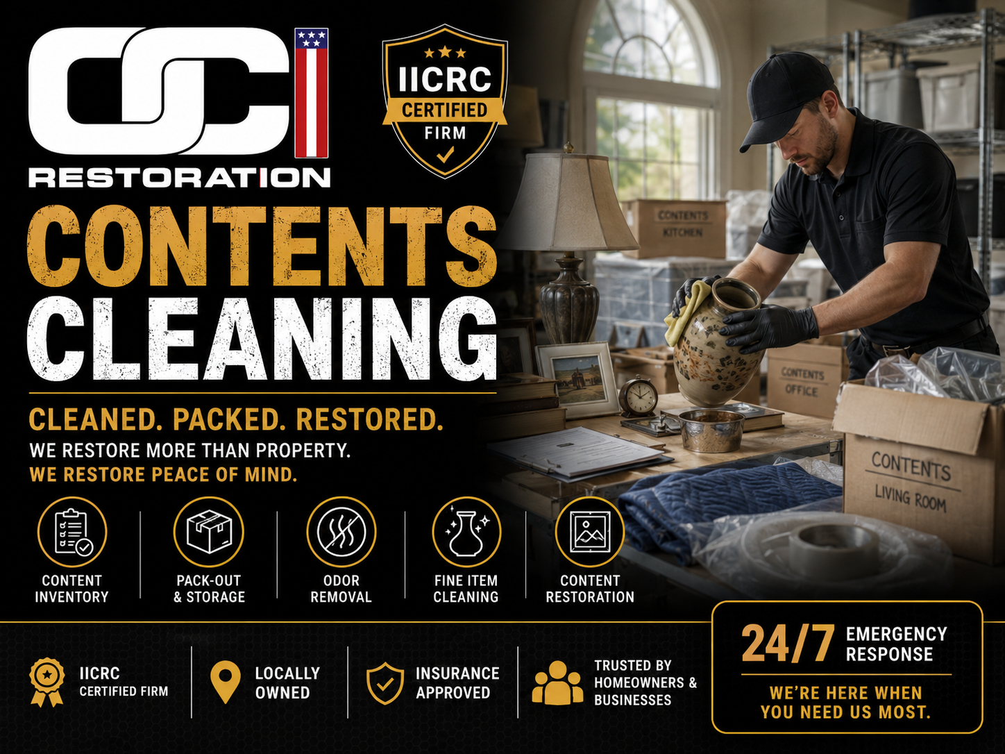 OCI Restoration Contents Cleaning & Pack-Out — Cleaned, Packed, Restored